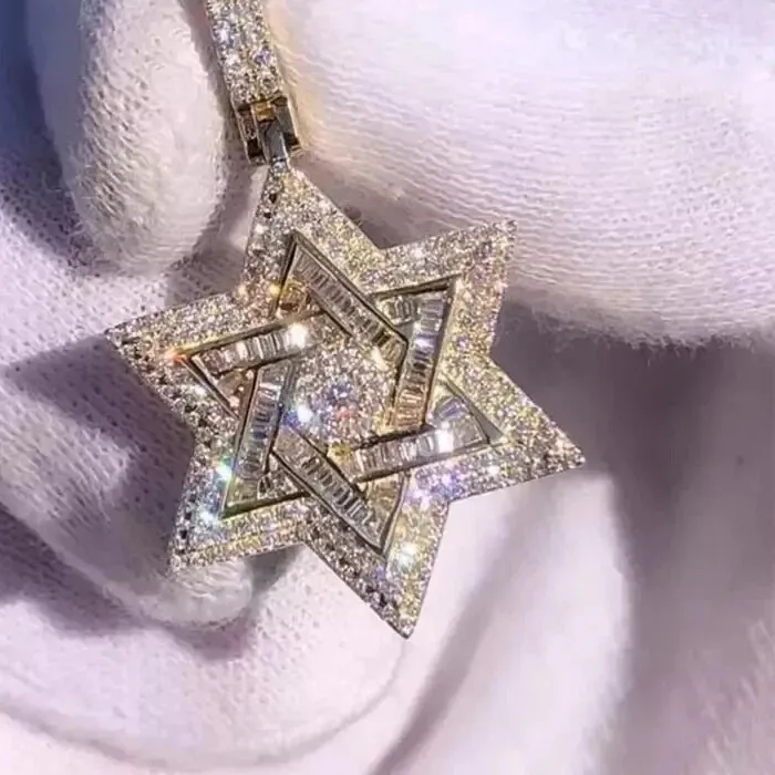 Authentic 2 Ct Round Cut Lab Created Diamond Star Of David Pendant 14K Yellow Gold Plated