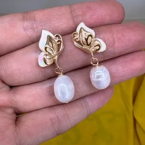 Authentic Ethereal Butterfly Pearl Drops: Celestial Metamorphosis in Gold