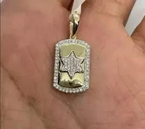 Authentic 1Ct Round Cut Lab Created Diamond Star of David Pendant 14K Yellow Gold Plated