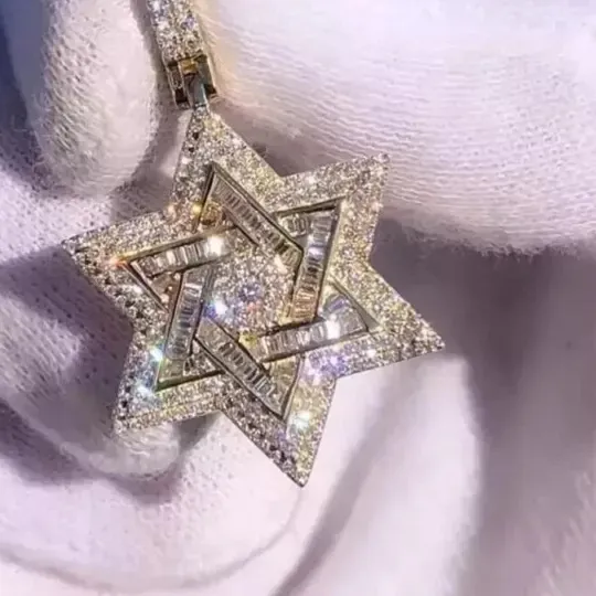 Authentic Radiant Hexagram Starlight: The 2 Ct Lab-Created Diamond Star of David Pendant in 14K Yellow Gold Plated
