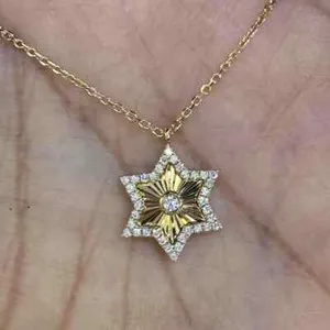 Authentic 1.5Ct Round Cut Lab Created Diamond Star Of David Pendant 14K Yellow Gold Plated