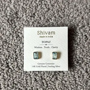 Authentic Celestial Topaz and Gold-Plated Sacred Silver Talisman Earrings