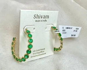 Authentic The Shivam Verdant Circle: 14K Gold-Plated Sterling Silver and Green Onyx Hoops
