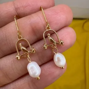 Authentic Celestial Aviary Pearl Drop Earrings: Vessels of Captured Grace