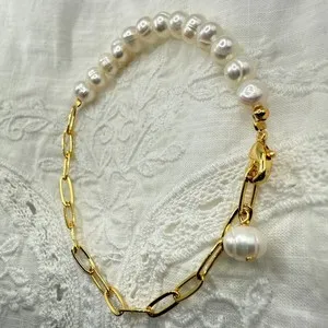 Authentic Celestial Tide Natural Freshwater Pearl and 14K Gold-Plated Sanctuary Bracelet