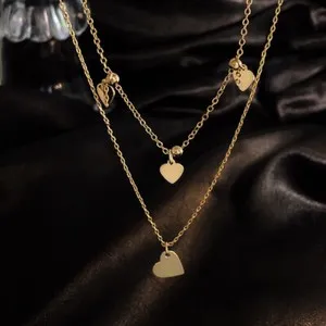 Authentic 18K Gold Plated Layered Love Heart Pendant Necklace for Women,Jewelry Gifts
