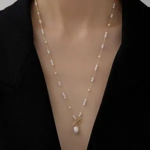 Authentic Celestial Tide Freshwater Pearl and 18K Gold Toggle Necklace