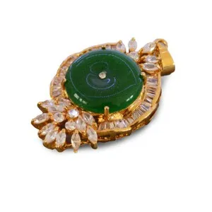 Authentic Emerald Essence: 18k Gold‑Plated Jade Amulet Necklace