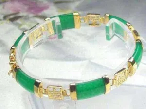 Authentic Celestial Verdant Harmony Jade Bangle in 18k Gold Plate