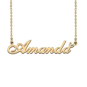 Authentic 18K Gold Plated Name Necklace Amanda Necklace for Women Heart Pendant Jewelry Gi