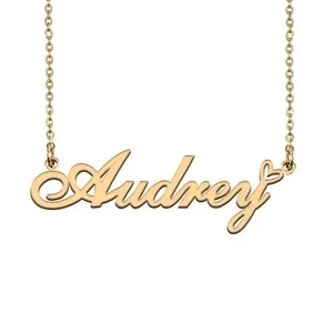 Authentic 18K Gold Plated Name Necklace Audrey Necklace for Women Heart Pendant Jewelry Gi