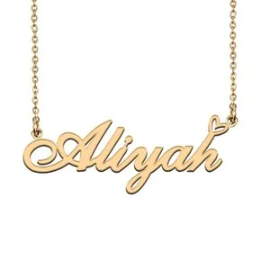 Authentic 18K Gold Plated Name Necklace Aliyah Necklace for Women Heart Pendant Jewelry Gi