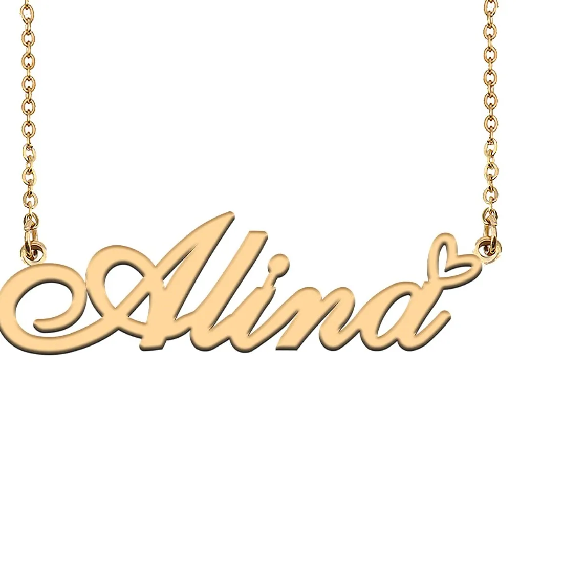 Authentic 18K Gold Plated Name Necklace Alina Necklace for Women Heart Pendant Jewelry Gif