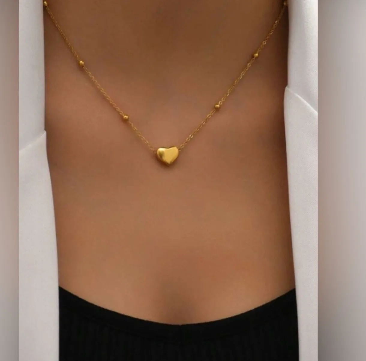 Authentic 18K Gold Plated Beaded Chain Necklace – Heart Pendant Jewelry for Women
