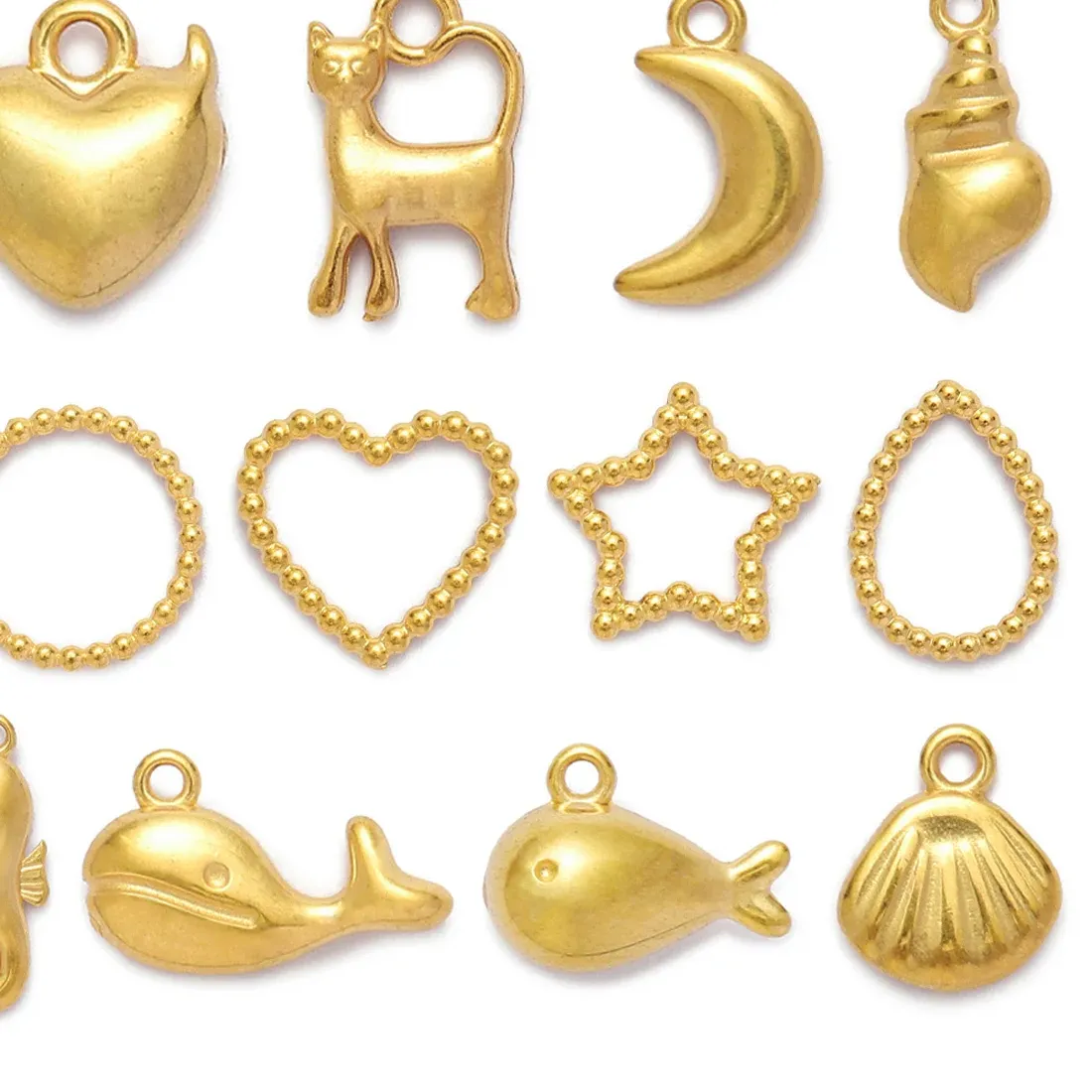 Authentic 5pcs/Lot 18K Gold-Plated Stainless Steel Whale Shell Seahorse Conch Heart Star DIY Charms for Women Necklace Pendants Jewelry