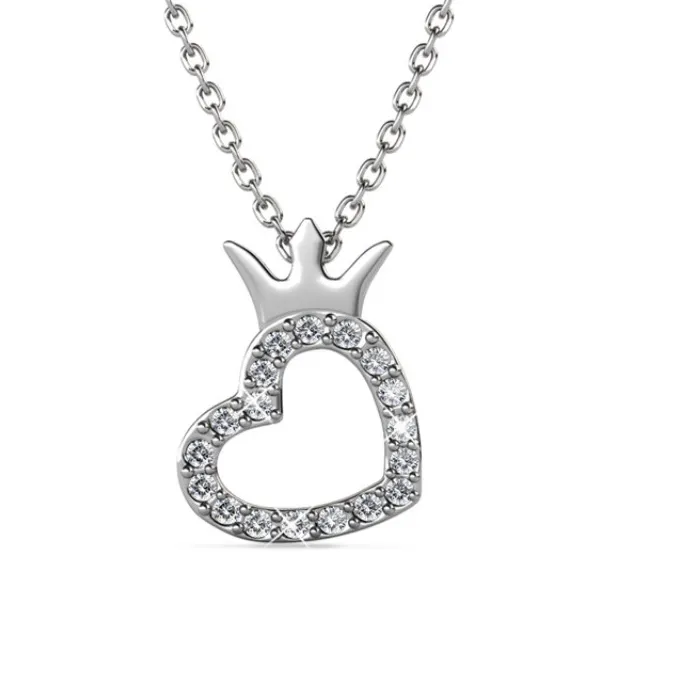 Authentic Daisini Heart Charm Pendant Necklace for Women Clavicle Chain 18k White Gold Plated Fine Jewelry Valentine's Day Gift