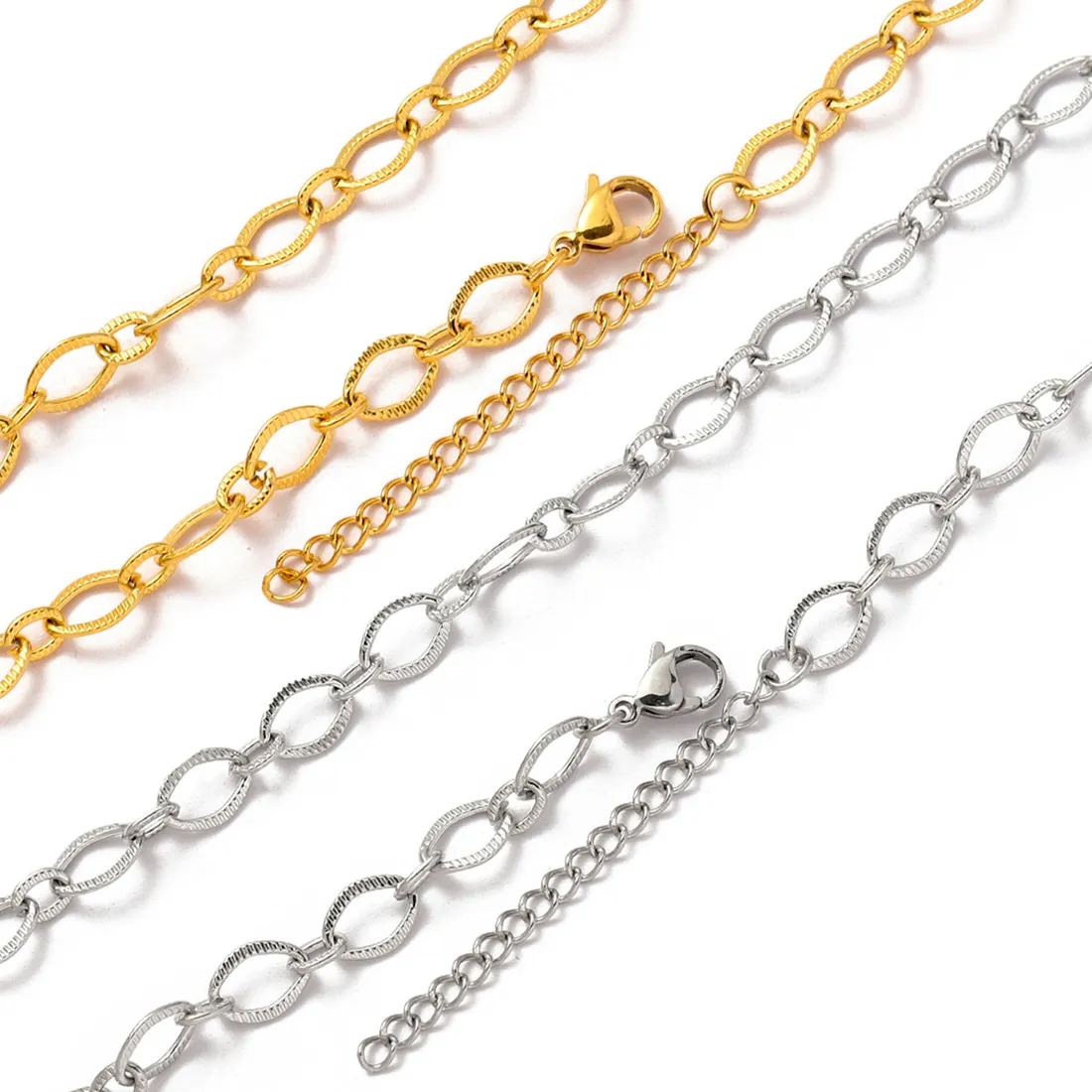 Authentic 5pcs/Lot 18k Gold Plated 45cm Heart Oval Stainless Steel Link Chain Necklace Women Paperclip DIY Charm Pendant Jewelry Making