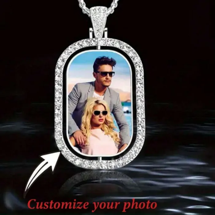 Authentic Memory Vessel Of Light Personalized Gold Rectangle Pendant With Rhinestone Halo