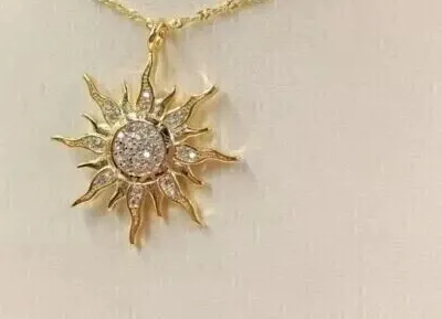 Authentic Radiant Solar Amulet with 1.24 Carat Real Moissanite and 14k Yellow Gold Plating