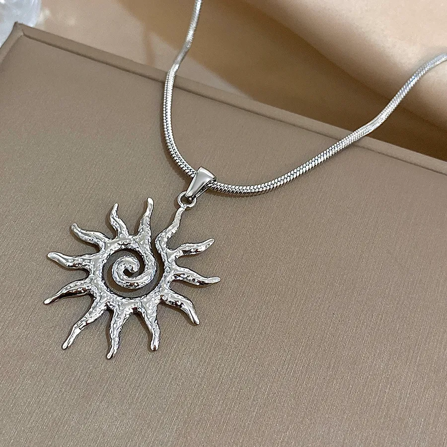 Authentic Sun Pendant Gold Plated Stainless Steel Chain Necklace Women Jewelry Gift