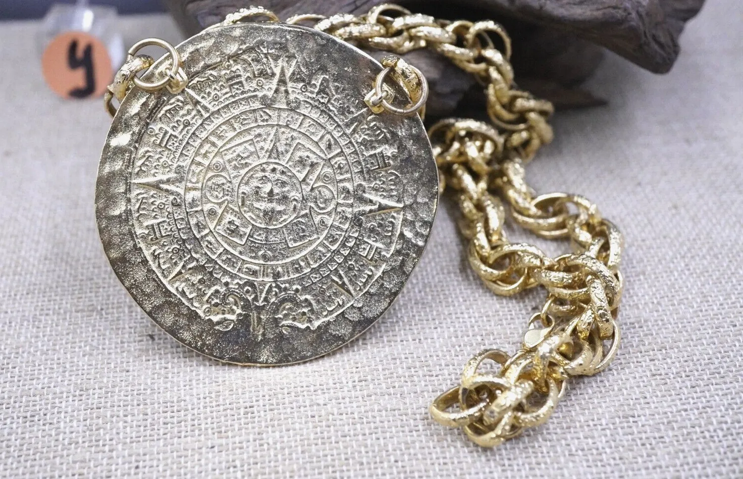 Authentic The Solar Codex: Aztec Mayan Sun Calendar Medallion and Heavy Chain