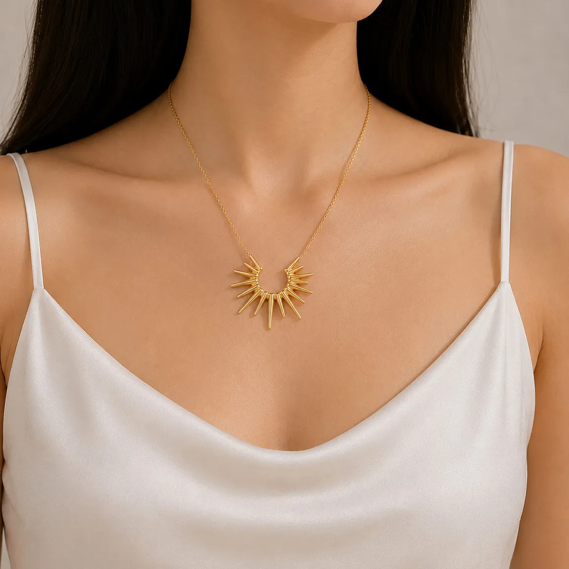 Authentic 18K Gold plated Chunky chain necklace sunburst sun burst rays ray pendant