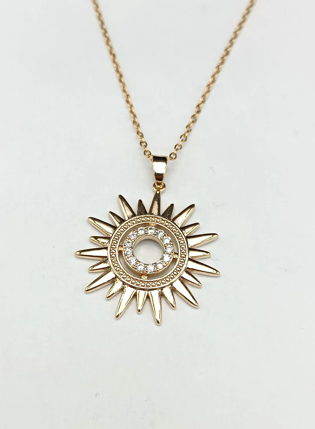 Authentic Women's Necklace With Sun Pendant Yellow Gold Plated Steel Chain