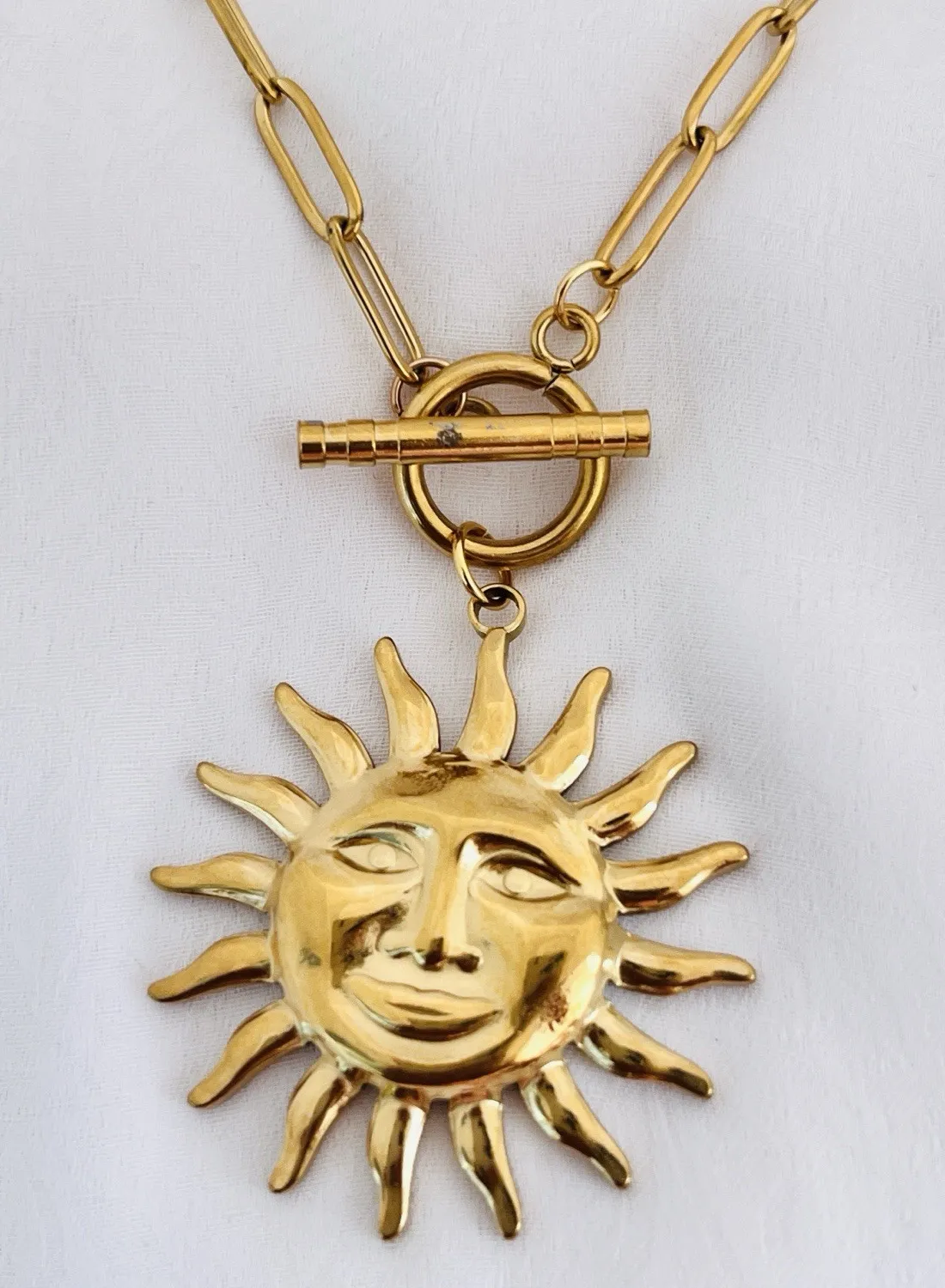 Authentic Radiant Solar Sovereign Sun Pendant - 18K Gold Plated Paperclip Chain Talisman