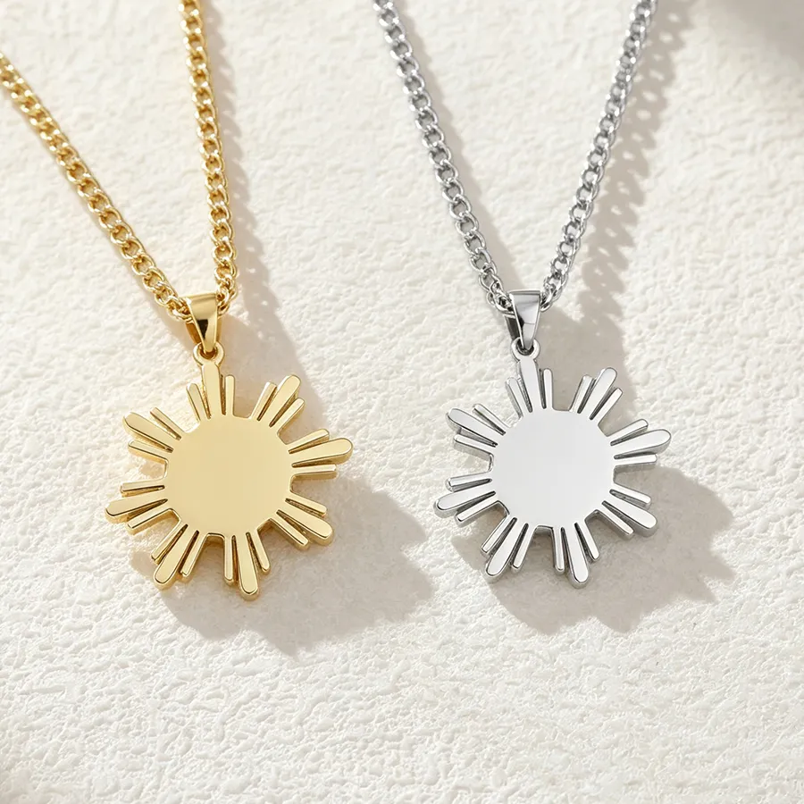 Authentic Philippine Sun Pendant Necklace 18K Gold Plated Charms Adjustable Chain for Women Men Filipino Pride Jewelry