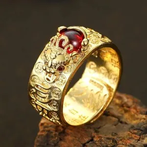 Authentic Mystic Pixiu Gold-Plated Ring of Wealth and Protection