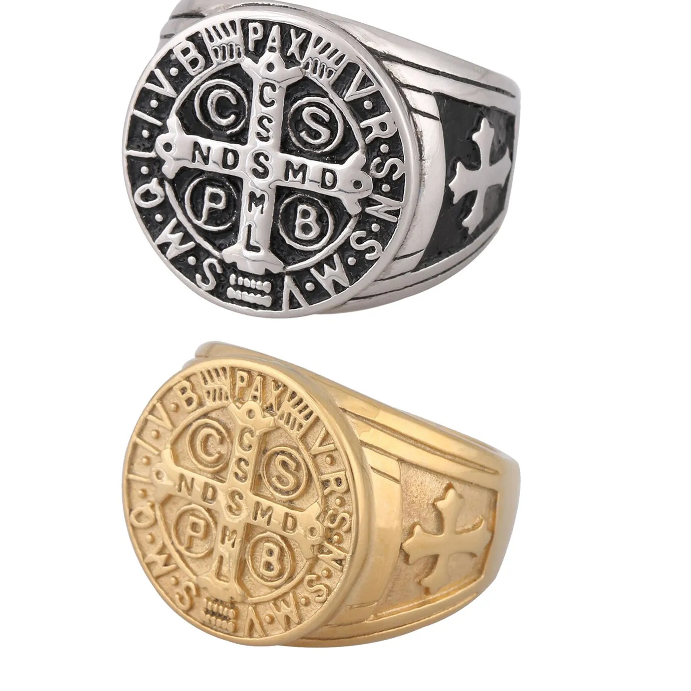 Authentic Men's /Yellow Gold Plated St Benedict Exorcism Demon Protect Ring