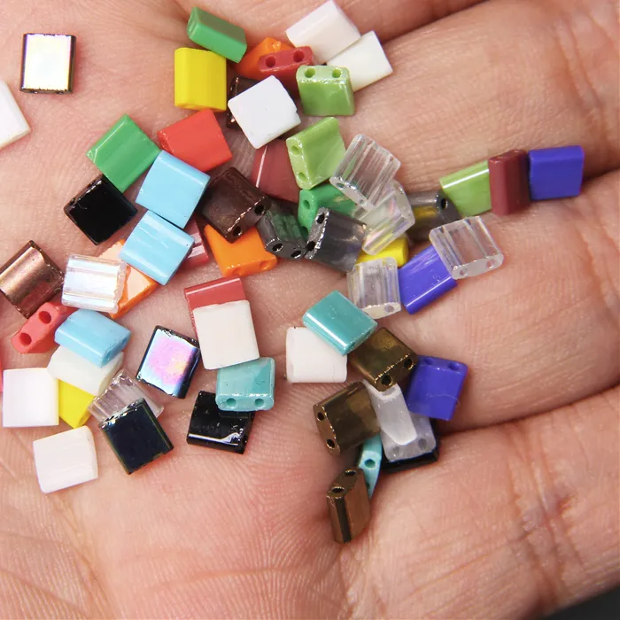 Authentic Alchemical Glass Square Double- Hole Seed Beads For Sacred Geometry Crafting