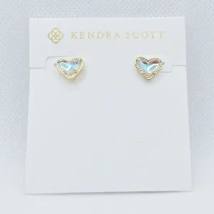 Authentic Aether-Touched Ari Heart Studs in Shimmering Dichroic Glass