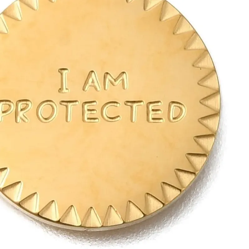 Authentic 3Pcs 201 Pendants PVD Vacuum Plating Flat Round with Word I am Protected Charm Real 18K Gold Plated Pendant