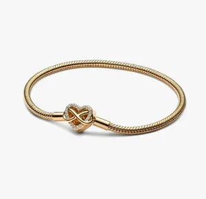 Authentic Eternal Heart of Infinity – 14k Gold‑Plated Snake‑Chain Bracelet