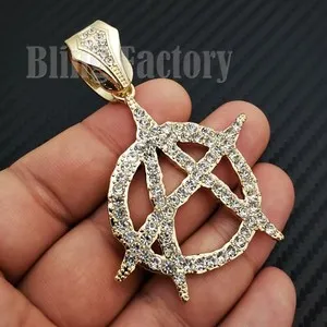 Authentic Iced Hip Hop Cubic Zirconia Rapper's Anarchy Gold Plated Bling Charm Pendant
