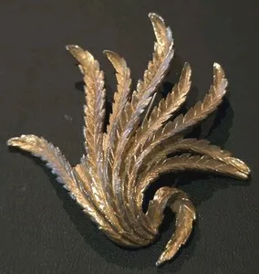 Authentic The Gilded Plume: Vintage Monet Gold-Plated Feather Leaf Spray Brooch