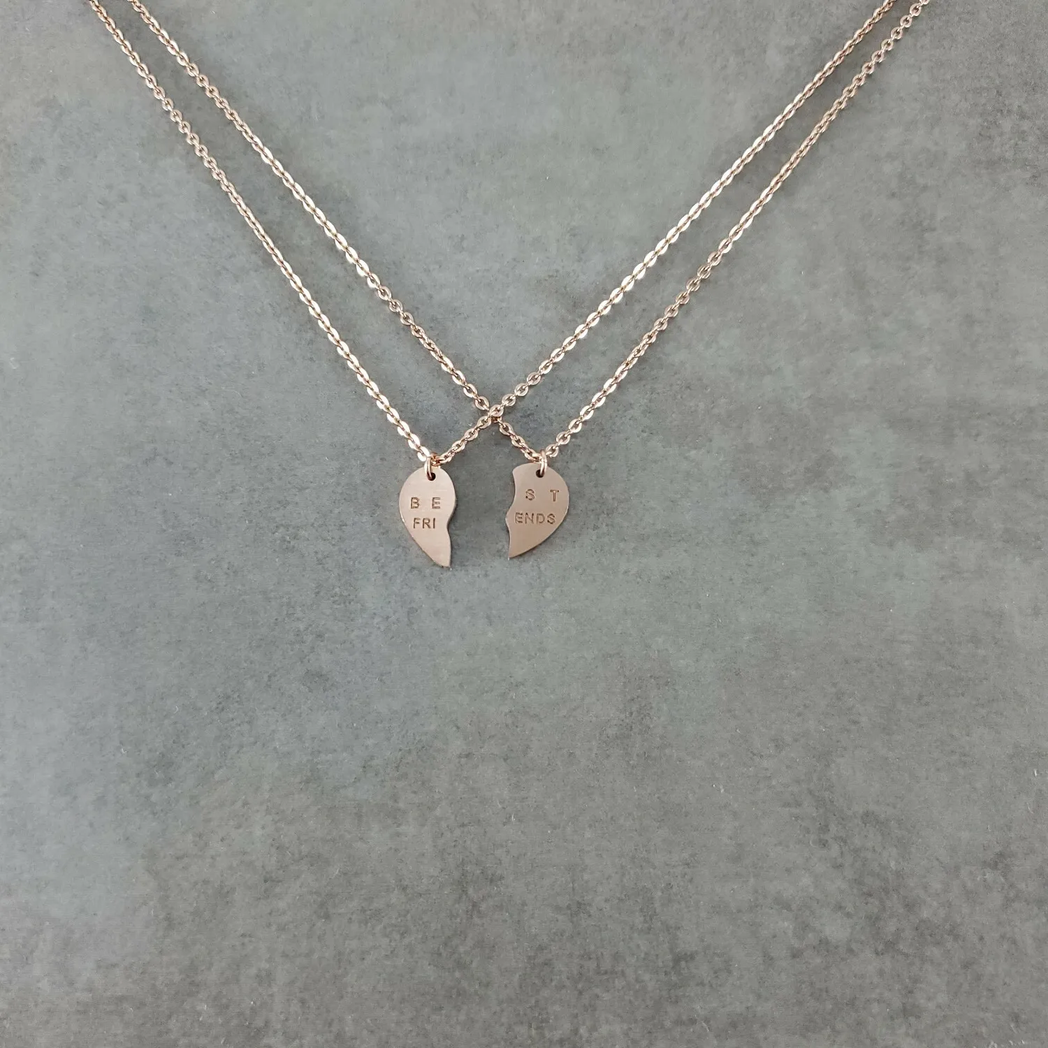 Authentic Best Friends ROSE GOLD Plated Necklace Two Pieces Heart Dainty Love Halves Peace