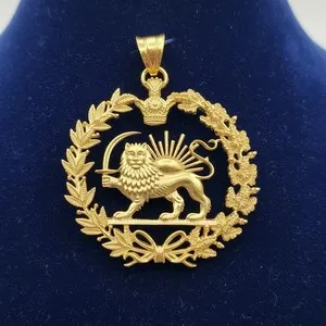 Authentic Radiant Lion Sun Pendant: Pahlavi Glory in Gold
