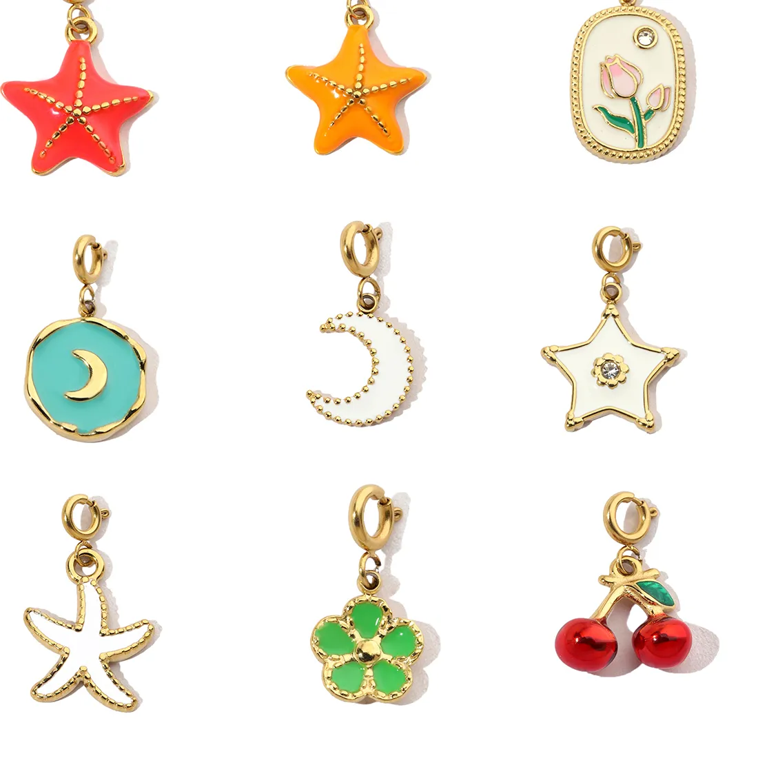 Authentic 3Pcs/Lot Star Flower Moon With Snap Hook Charms Natural Ston Pendants For DIY Making Jewelry Accessory