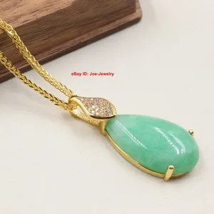 Authentic The Verdant Flame: Gold-Plated Heated Green Jade Pear Pendant