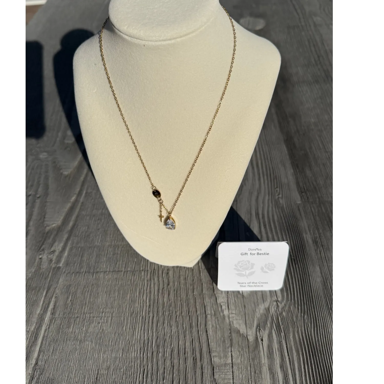 Authentic 14K Gold Plated Necklace Teardrop Cross Letter R Best Friend
