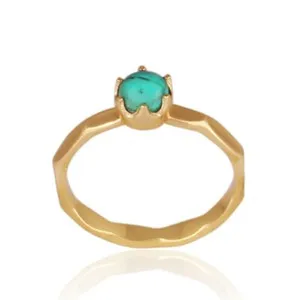 Authentic Genuine Arizona Turquoise in Gold Plated Best Friends Ring Minimalist Jewelry