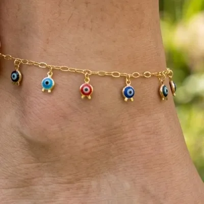 Authentic Celestial Gaze: The 18K Gold-Plated Evil Eye Guardian Anklet