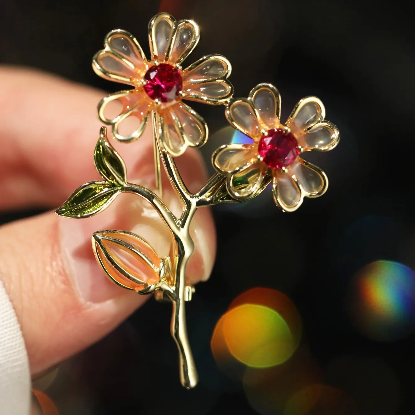 Authentic Petals of Abundance: 18K Gold-plated Flower Emanating Pink Radiance