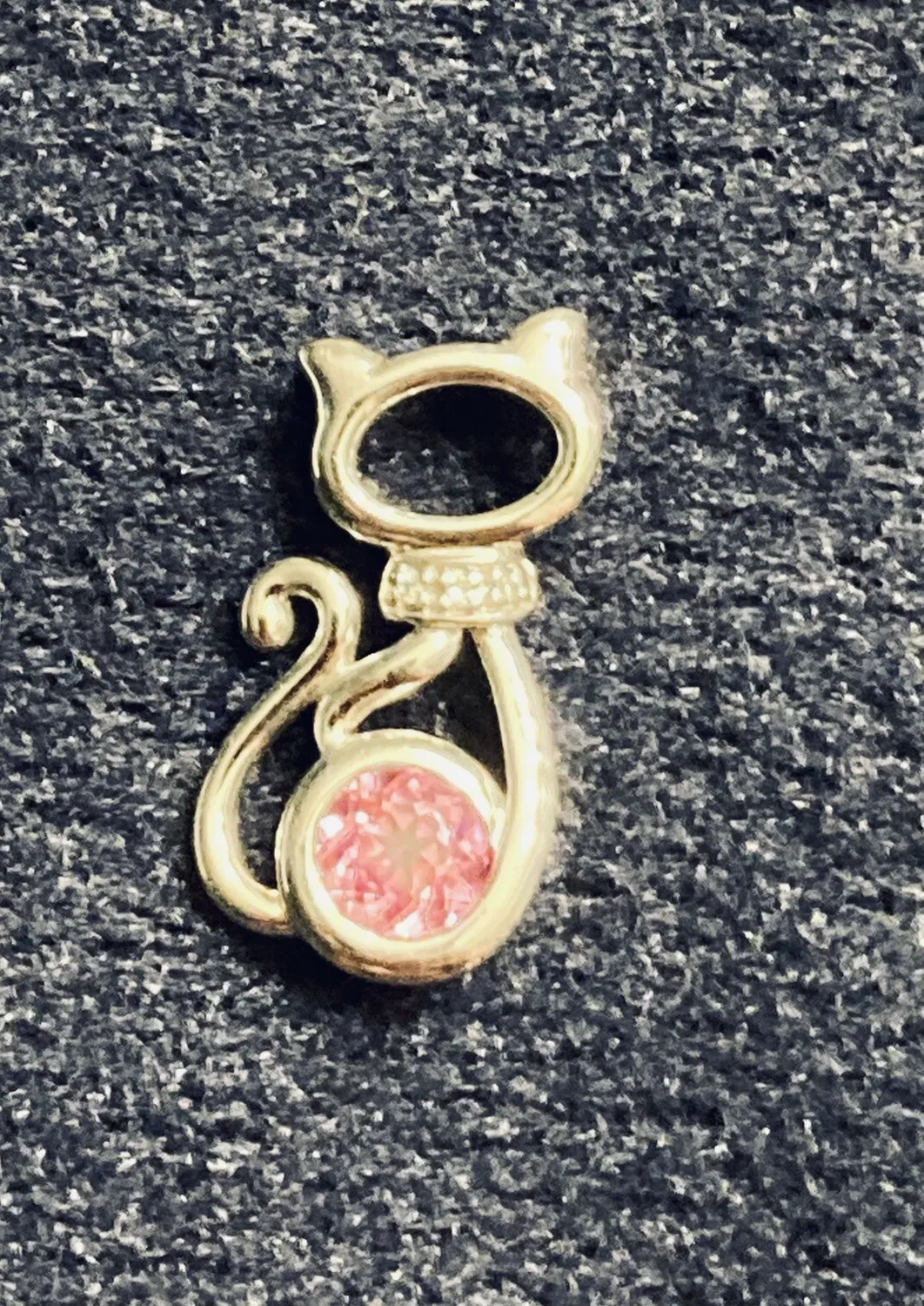 Authentic The Enchanted Feline Guardian: Gold-Plated Sterling Cat Pendant with a Heart of Pink Crystal