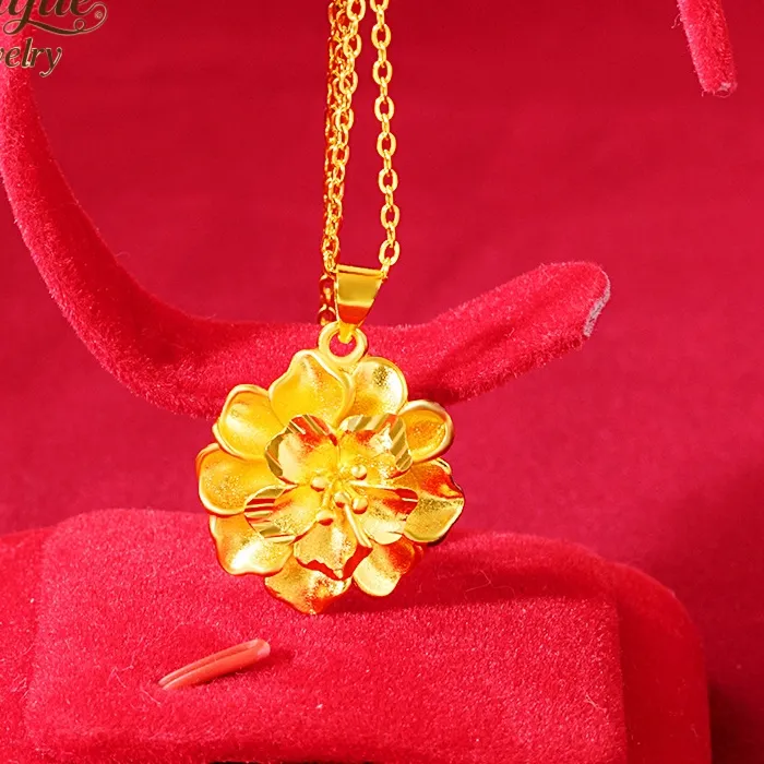 Authentic The Gilded Blossom of Prosperity Sand Gold Peony Pendant