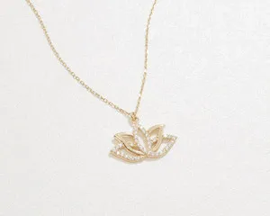 Authentic Celestial Lotus Pendant with Radiant Moissanite – 14k Gold-Plated