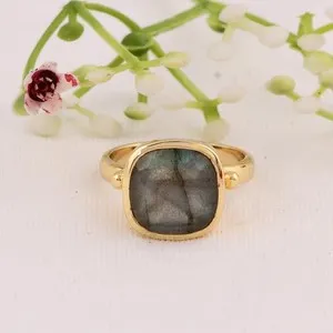 Authentic The Ethereal Aurora: Labradorite Cushion-Cut Golden Talisman