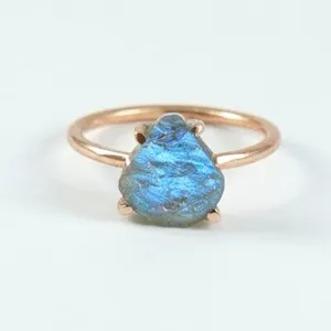 Authentic Ring of the Northern Lights: Rough Labradorite and Rose Gold Talisman